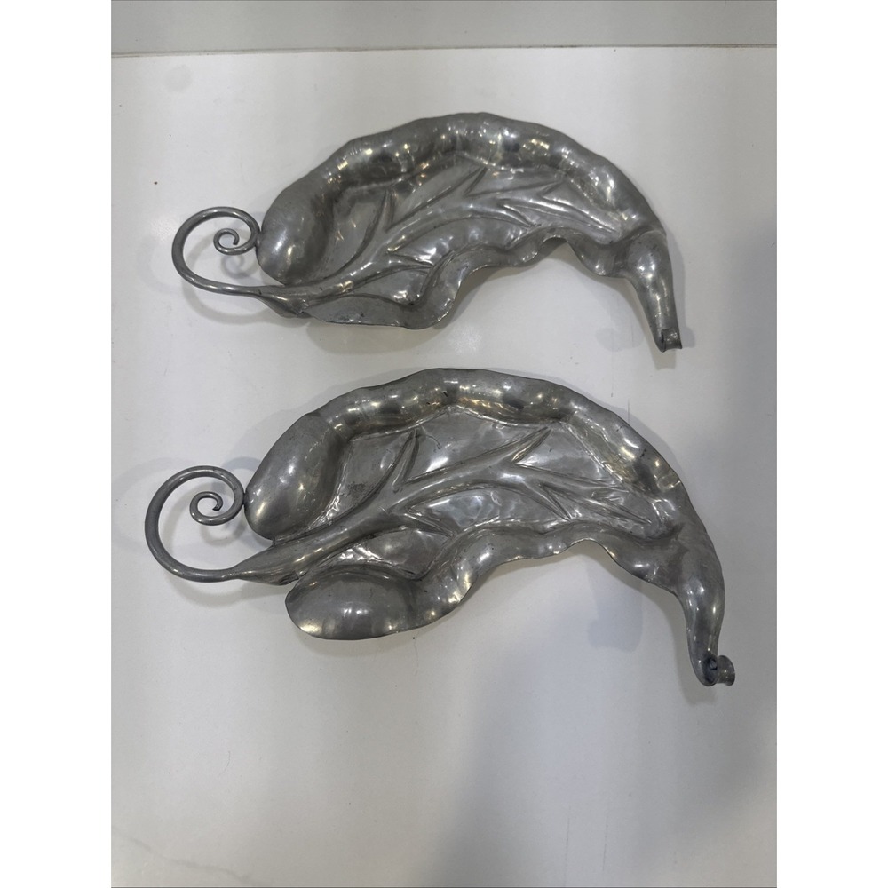Serge Nekrassoff Hammered Pewter Leaf Small Serving Tray 8.5" Set Of 2